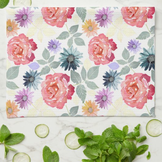 Kleurig waterverf floreel patroon. theedoek (Gevouwen)