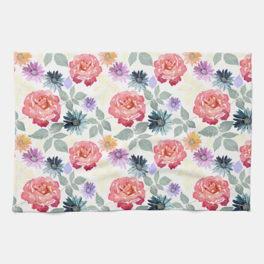 Kleurig waterverf floreel patroon. theedoek (Horizontaal)