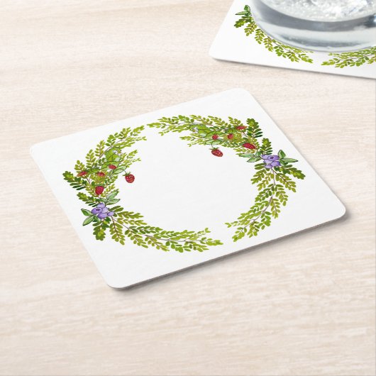 Kleurig waterverf patroon van bessen muismat c kartonnen onderzetters (Schuin)