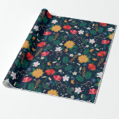  kleurig Wild Flowers Navy Blue Design Cadeaupapier (Uitgerold)