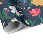  kleurig Wild Flowers Navy Blue Design Cadeaupapier (Rol Hoek)