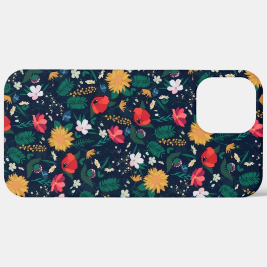kleurig Wild Flowers Navy Blue Design Case-Mate iPhone Case (Achterkant / Rechts)
