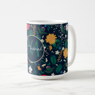 kleurig Wild Flowers Navy Blue Design Koffiemok