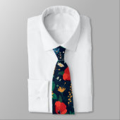  kleurig Wild Flowers Navy Blue Design Stropdas (Gebonden)