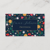  kleurig Wild Flowers Navy Blue Design Visitekaartje (Voorkant)