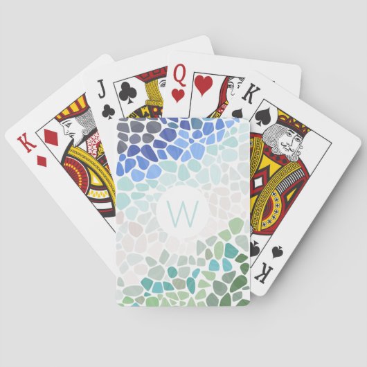 Kleurig Zee glas met Initiaal Pokerkaarten (Achterkant)