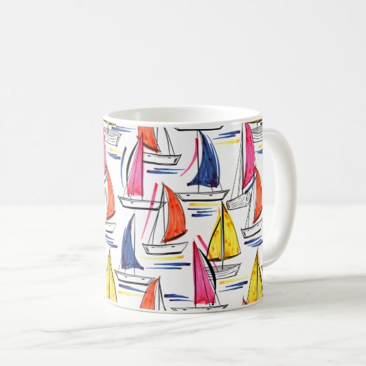 Kleurig zeilboot op de zolder Nautical Pattern Koffiemok (Voorkant rechts)