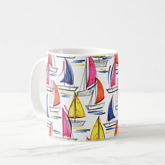 Kleurig zeilboot op de zolder Nautical Pattern Koffiemok (Voorkant links)