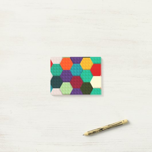 Kleurig zeshoekig patroon post-it® notes (Op bureau)