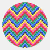 Kleurig zigzagpatroon ronde sticker (Voorkant)