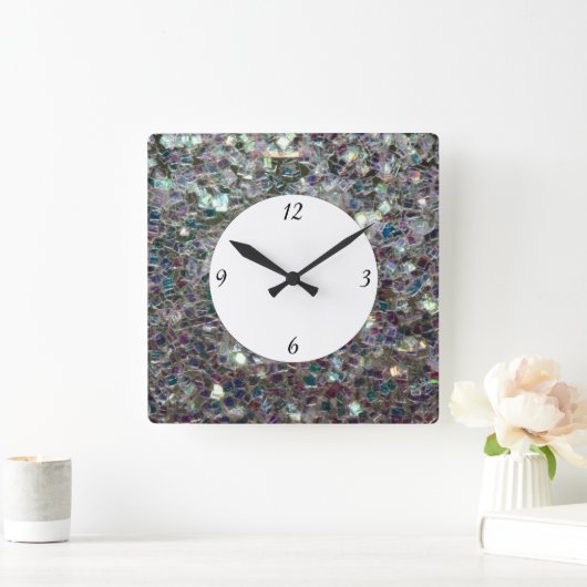Kleurig zilvermozaïek met cijfers vierkante klok (Huis)