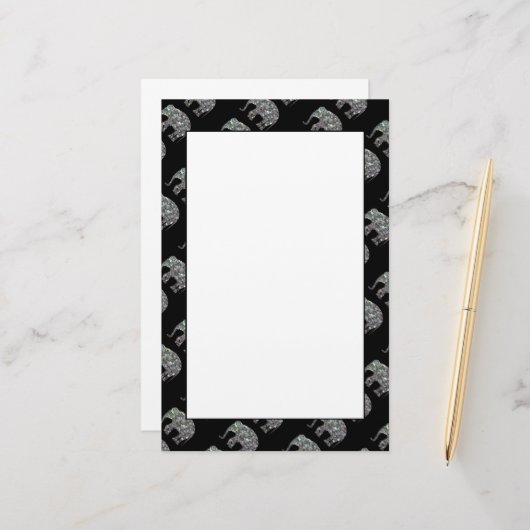 Kleurig zilvervormig olifantenpatroon briefpapier (Voorkant / Achterkant in situ)