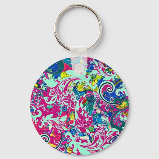 kleurige abstracte florale oplossing sleutelhanger (Voorkant)