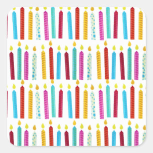 -kleurige Birthday Candles-partij Vierkante Sticker