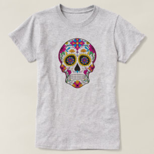 Kleurige bloemrijke suiker schedel t-shirt
