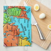 Kleurige Cape Cod kaart keukenhanddoek (Quarter Fold)