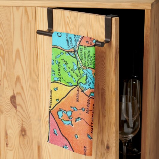 Kleurige Cape Cod kaart keukenhanddoek (Derde Gevouwen)