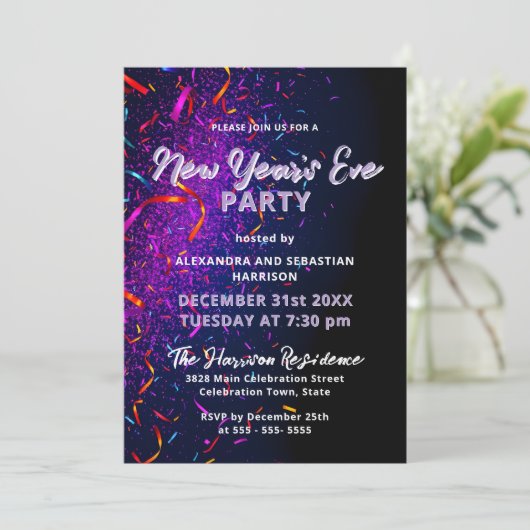 Kleurige confetti slingers nieuwjaarsfeest partij kaart (Staand voorkant)