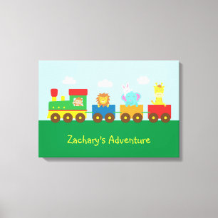 Kleurige Cute Dieren Trein, Voor Kinder Slaapkamer Canvas Afdruk