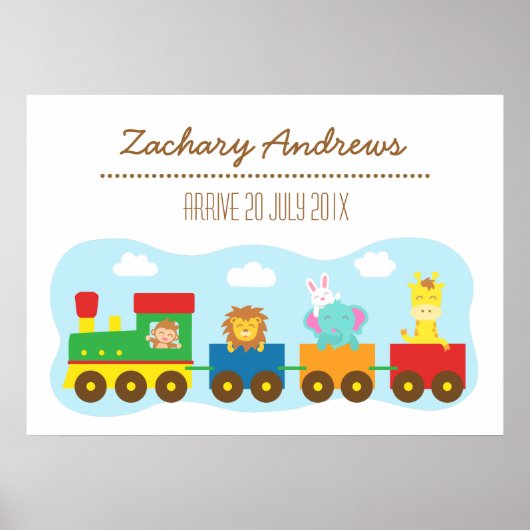 Kleurige Cute Dieren Trein, Voor Kinderen Slaapkam Poster (Voorkant)