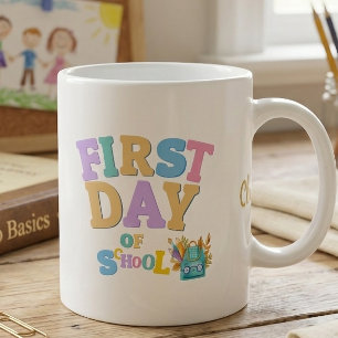 Kleurige eerste schooldag gepersonaliseerde mok