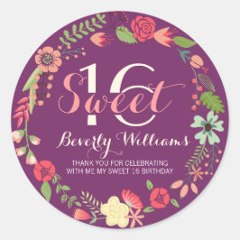kleurige Floral met een Paarse zoete 16 Ronde Sticker