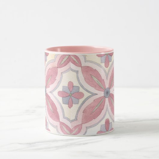  kleurige florale Tegel roze en blauw Mok (Midden)