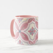 kleurige florale Tegel roze en blauw Mok (Voorkant links)