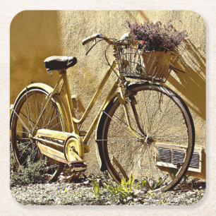  kleurige gele fiets kartonnen onderzetters