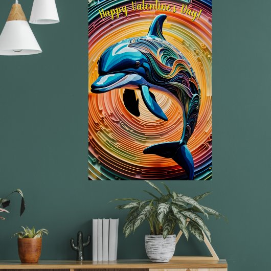 Kleurige Gelukkige Dolfijn Valentijnsdag Poster (Woonkamer 1)