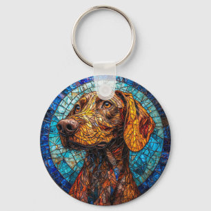 Kleurige hond glas-in-lood portret sleutelhanger
