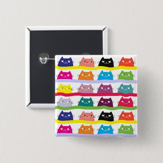 Kleurige Kat Knop Grappig Schattig Vierkante Button 5,1 Cm (Voorkant /achterkant)