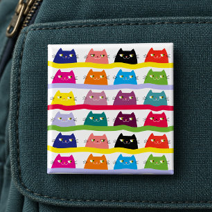 Kleurige Kat Knop Grappig Schattig Vierkante Button 5,1 Cm