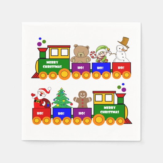 Kleurige Kerstmis Trein Speelgoed Servet (Voorkant)