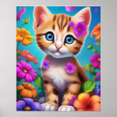 Kleurige Kitten en Bloemen Kindermuurposter Poster (Voorkant)