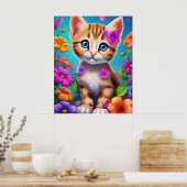 Kleurige Kitten en Bloemen Kindermuurposter Poster (Keuken)