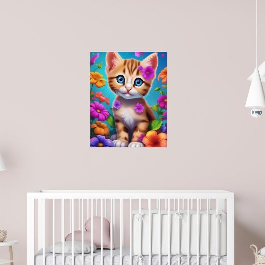 Kleurige Kitten en Bloemen Kindermuurposter Poster (Kinderkamer 2)