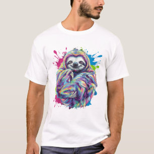 Kleurige Luiaard Cute Dieren Kunst Grappige Grafis T-shirt