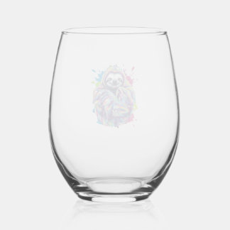 Kleurige luiaard grappige dier kunst shirt wijnglas zonder voet