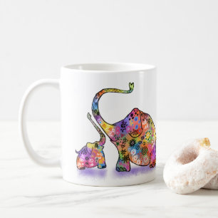Kleurige Moeder en Baby Olifant Mok