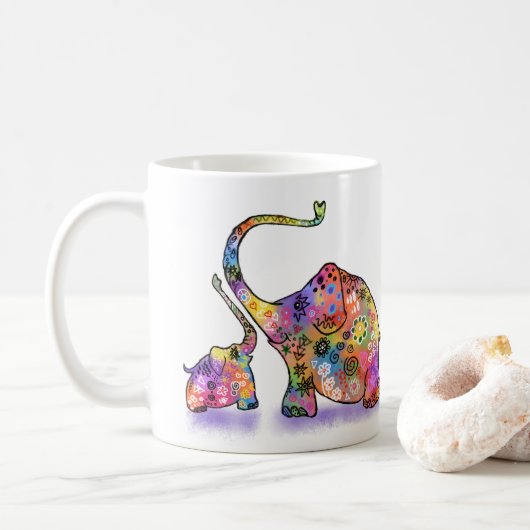 Kleurige Moeder en Baby Olifant Mok (Met donut)