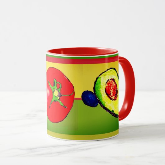 Kleurige mok met avocado-ui en tomaat (Voorkant rechts)