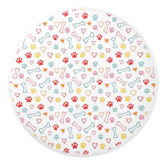 Kleurige poten, harten & botten Doodle Keramische Knop (Voorkant)