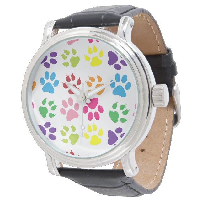 Kleurige poten, hondenpoten, kattenpoten horloge (Gekanteld)