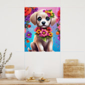 Kleurige Puppies en Bloemen Kindermuurposter Poster (Keuken)