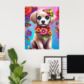 Kleurige Puppies en Bloemen Kindermuurposter Poster (Thuiskantoor)