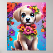 Kleurige Puppy en Bloemen Kindermuurposter Poster (Voorkant)