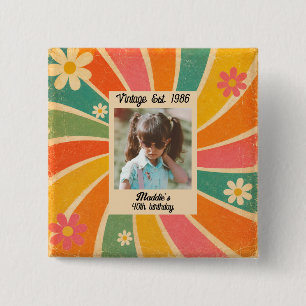 Kleurige Retro Foto Verjaardags Knop Vierkante Button 5,1 Cm
