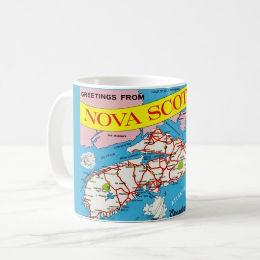 Kleurige Retro Nova Scotia Kaart Mok (Voorkant links)