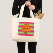 Kleurige Robot Schedel Op Regenboog Achtergrond Grote Tote Bag (Voorkant (product))
